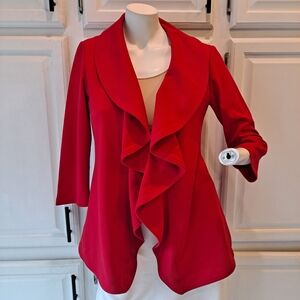Calvin Klein Collection Red Open Cardigan Blazer With Ruffled Draped Front